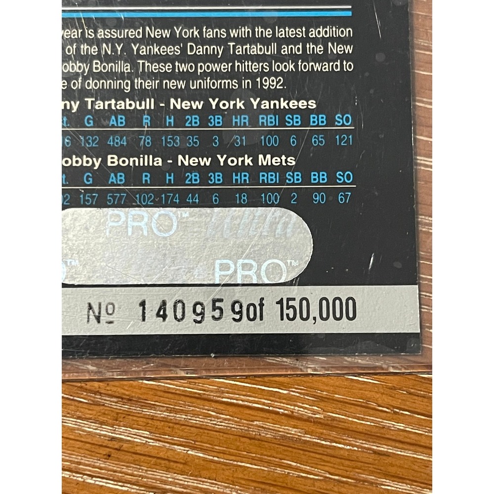 00267 - 1992 Rembrandt Danny Tartabull Bobby Bonilla BaseballCard #140959/150000 - Picture 3 of 3